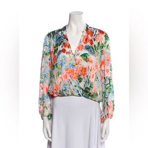 Alice+Olivia Trista Cross-Front Floral-Print Blouson Top size L